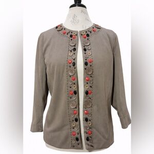 Joni B. Embellished Jacket Size Medium M Taupe Open Front Beaded Detail NWT NEW